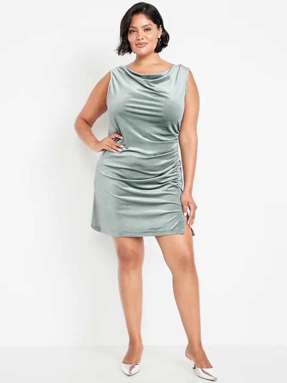 Old Navy Sage Green Velvet Cowl Neck Off Shoulder Mini Dress XXL